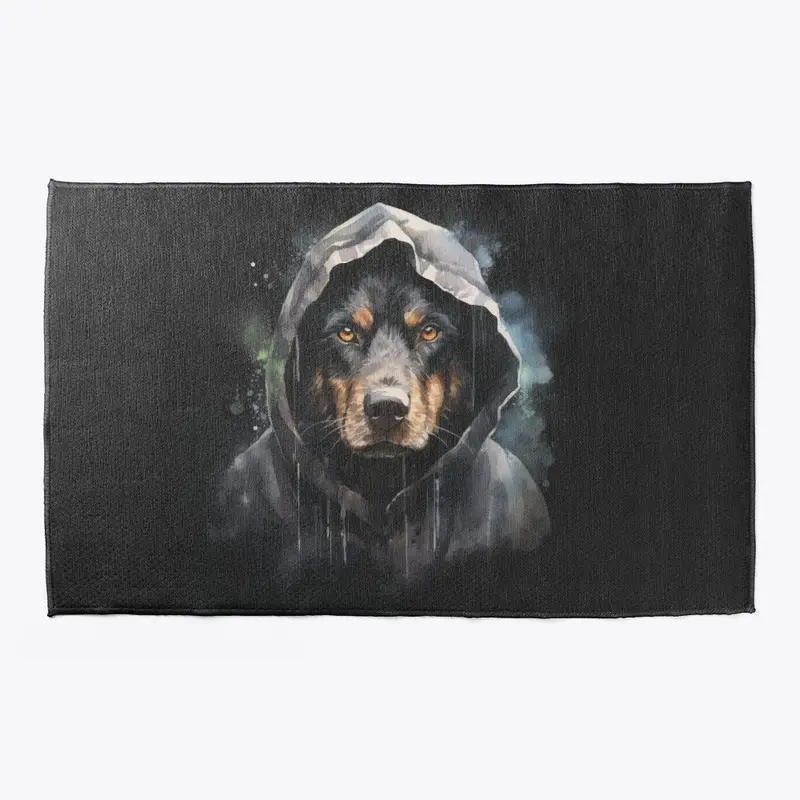 a cool dog with hood mat