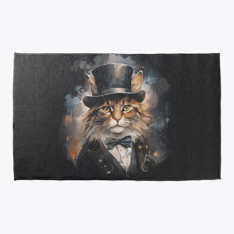 Male cat wearing a hat watercolour mat