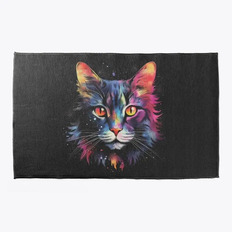 colorful watercolour cat welcome mat