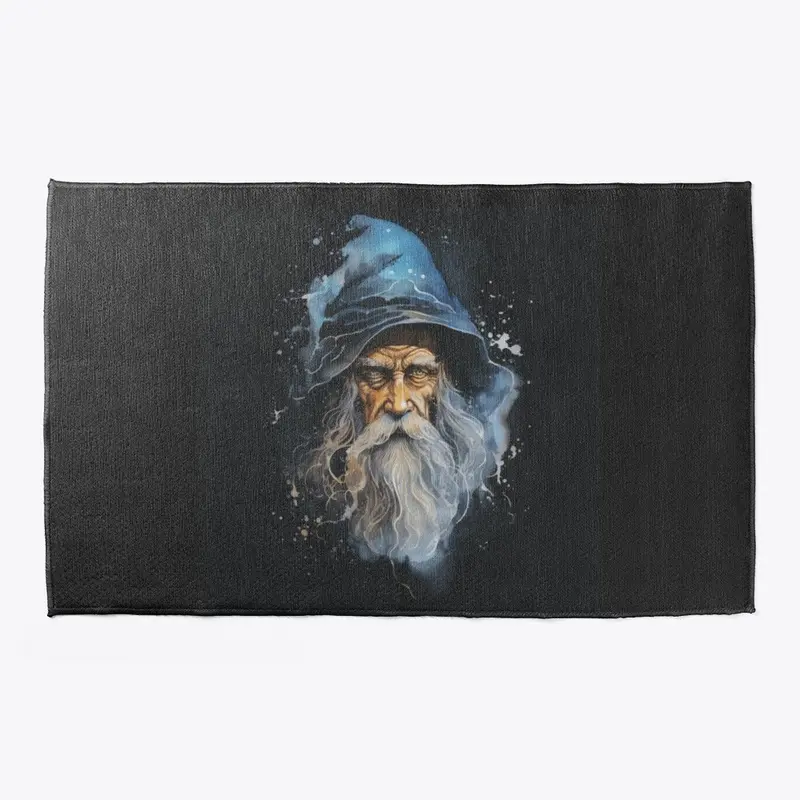 ancient mage in blue watercolour mat